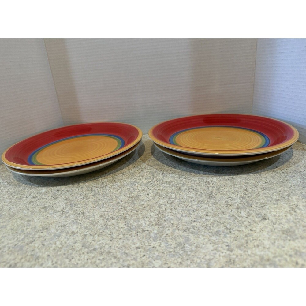 Royal Norfolk Rainbow Swirl Stoneware Dinner Plates Set of 4 10.5” Hand Painted - Picture 4 of 8